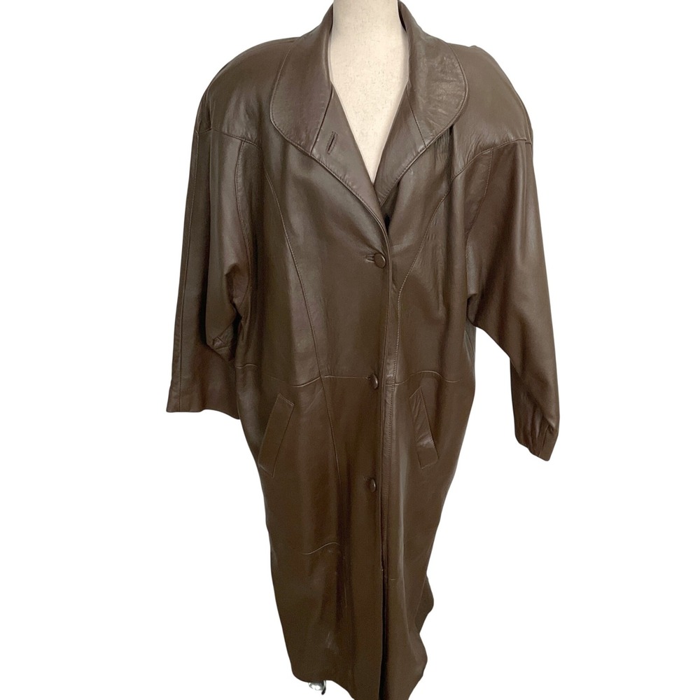 Gino di Giorgio Coat Womens Large Brown Leather Long Trench Argentina